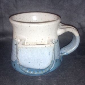 Hand Crafted Ceramic Mug - Blue and White With Tea Bag Pocket EUC